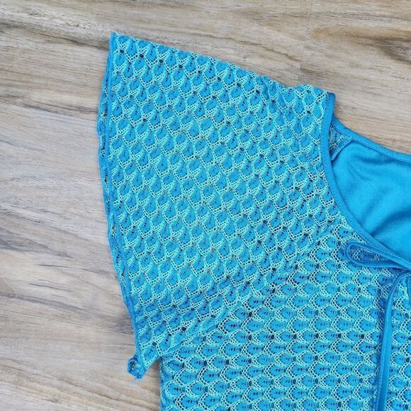 🔹️New Directions Turquoise Knit Peacock Asymmetric Hem Top Large - Picture 6 of 10